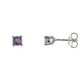 Boucles d oreilles style puces d oreilles serties pierres rondes Les pierres varieté Améthyste sont taillées à facettes El...