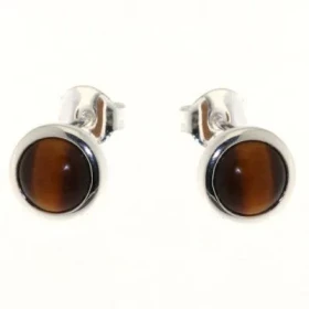 Boucles d oreilles Argent 925 Oeil Tigre serties pierres 7mm diamètre Diamètre du motif : 9,5mm 