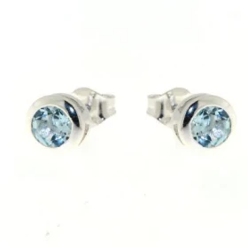 Boucles d oreilles Argent 925 Topaze Bleue serties pierres 5mm diamètre 