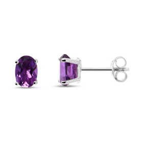 Puces d oreilles Or blanc 375 Améthyste Ovale 7x5mm Puces d oreilles Or blanc 375 (9 carats) Pierres ovales 7x5mm (0,65 ca...