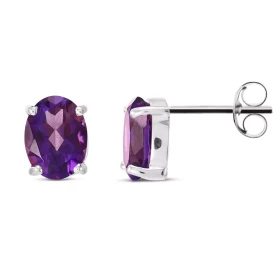Puces d oreilles Or blanc 375 Améthyste Ovale 8x6mm Puces d oreilles Or blanc 375 (9 carats) Améthystes ovales 8x6mm (1,2 ...