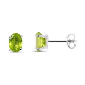 Puces d oreilles Or blanc 375 Péridot Ovale 7x5mm Puces d oreilles Or blanc 375 (9 carats) Pierres ovales 7x5mm (0,65 cara...