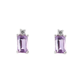 Puces d oreilles Or Blanc 750 Améthyste Rectangulaire 5x3mm Oxyde zirconium Chaque boucle est sertie d une pierre rectangu...