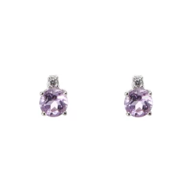 Puces d oreilles Or Blanc 750 Améthyste Ronde 4mm Oxyde zirconium Chaque boucle est sertie d une Améthyste ronde 4mm d un ...