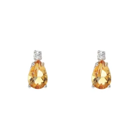 Puces d oreilles Or Blanc 750 Citrine Poire 6x4mm Oxyde zirconium Chaque boucle est sertie d une pierre forme poire mesura...