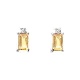Puces d oreilles Or Blanc 750 Citrine Rectangulaire 5x3mm Oxyde zirconium Chaque boucle est sertie d une pierre rectangula...