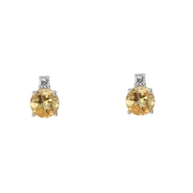 Puces d oreilles Or Blanc 750 Citrine Ronde 4mm Oxyde zirconium Chaque boucle est sertie d une Citrine ronde 4mm d un oxyd...