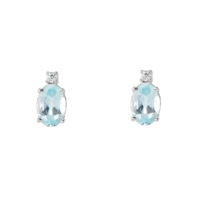Puces d oreilles Or Blanc 750 Topaze bleue traitée Ovale 6x4mm Oxyde zirconium Chaque boucle est sertie d une pierre ovale...