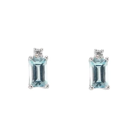Puces d oreilles Or Blanc 750 Topaze bleue traitée Rectangulaire 5x3mm Oxyde zirconium Chaque boucle est sertie d une pier...