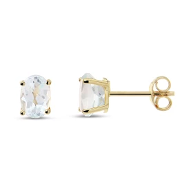 Puces d oreilles Or jaune 375 Aigue Marine Ovale 6x4mm Puces d oreilles Or jaune 375 (9 carats) Aigues Marines ovales 6x4m...