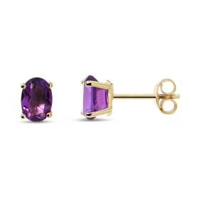 Puces d oreilles Or jaune 375 Améthyste Ovale 7x5mm Puces d oreilles Or jaune 375 (9 carats) Pierres ovales 7x5mm (0,65 ca...