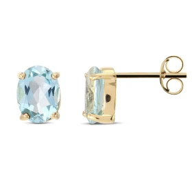 Puces d oreilles Or jaune 375 Topaze Bleue Ovale 8x6mm Puces d oreilles Or jaune 375 (9 carats) Topazes bleues ovales 8x6m...