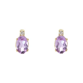 Puces d oreilles Or Jaune 750 Améthyste Ovale 6x4mm Oxyde zirconium Chaque boucle est sertie d une pierre ovale mesurant 6...
