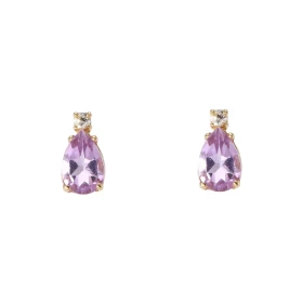 Puces d oreilles Or Jaune 750 Améthyste Poire 6x4mm Oxyde zirconium Chaque boucle est sertie d une pierre forme poire mesu...