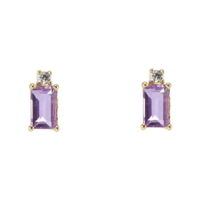 Puces d oreilles Or Jaune 750 Améthyste Rectangulaire 5x3mm Oxyde zirconium Chaque boucle est sertie d une pierre rectangu...