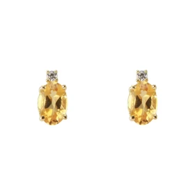 Puces d oreilles Or Jaune 750 Citrine Ovale 6x4mm Oxyde zirconium Chaque boucle est sertie d une pierre ovale mesurant 6x4...