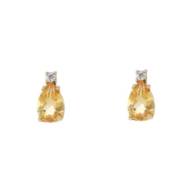 Puces d oreilles Or Jaune 750 Citrine Poire 6x4mm Oxyde zirconium Chaque boucle est sertie d une pierre forme poire mesura...