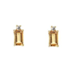 Puces d oreilles Or Jaune 750 Citrine Rectangulaire 5x3mm Oxyde zirconium Chaque boucle est sertie d une pierre rectangula...