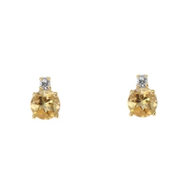  Puces d oreilles Or Jaune 750 Citrines Rondes 4mm Oxydes zirconium Chaque boucle est sertie d une Citrine ronde 4mm d un ...