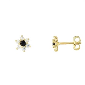 Puces d oreilles Or Jaune 750 Saphir rond oxydes Motif formant une fleur Dimensions d une boucle vue face :5,5x5,5mm Systè...