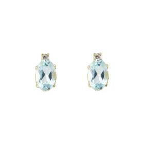Puces d oreilles Or Jaune 750 Topaze bleue traitée Ovale 6x4mm Oxyde zirconium Chaque boucle est sertie d une pierre ovale...
