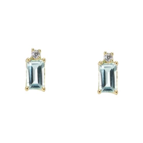 Puces d oreilles Or Jaune 750 Topaze bleue traitée Rectangulaire 5x3mm Oxyde zirconium Chaque boucle est sertie d une pier...