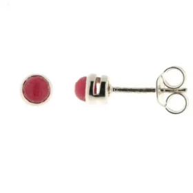 Petites puces d oreilles serties pierres rondes Les Rhodonites sont taillées cabochons Le diamètre des Rhodonite est 3.5mm...