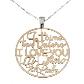 Sautoir argent pendentif Je t aime Pendentif argent rosé Dimensions du pendentif (bélière incluse): 46x44mm Chaine fine 1,...