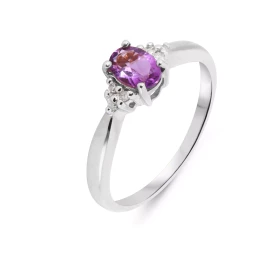  Solitaire Améthyste Diamant Or Blanc 375 Cette jolie monture est ornée d une pierre ovale 6x4mm 3 petits diamants sont se...