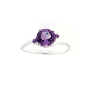 Bague Argent 925 Améthyste sertie d une pierre 7mm deux pierres 1.5mm 