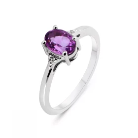  Solitaire Argent Rhodié Améthyste Ovale 7x5mm Bague sertie d une pierre ovale 7x5mm Monture solitaire Pierre sertie à gri...
