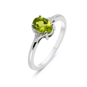 Solitaire Argent Rhodié Péridot Ovale 7x5mm Bague sertie d une pierre ovale 7x5mm Monture solitaire Pierre sertie à griffe...