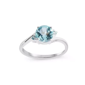  Bague Argent 925 Topaze bleue sertie d une pierre 7mm deux pierres 1.5mm 