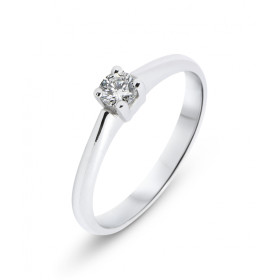  Bague style solitaire Or Blanc 750 Diamant 0,19 carat (Couleur : G - Pureté : Si) Serti 4 griffes 