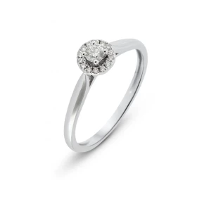 Solitaire Diamant Or Blanc 750 Bague Or Blanc 750 sertie d un diamant 3.2mm (0.10 carat) 14 diamants 1mm diamètre (Poids t...