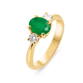  Solitaire épaulé Or Jaune 750 Emeraude Diamant Bague Or Jaune 750 (Or 18 carats) Monture type solitaire épaulé Pierre cen...