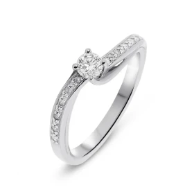  Bague Or Blanc 750 sertie d un diamant 0,195 carat Entourage composé 12 diamants pour un poids total 0,05 carat Poids Dia...