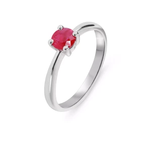  Solitaire Rubis Or Blanc 750 Pierre ronde 4.9mm diamètre (0,45 carat) Serti à griffes 
