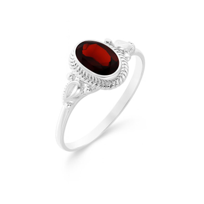 Bague En Plaqué Or Blanc Avec Grenat 7 Mm, Opale De Feu Et Zircons - Neuf Sans Emballage