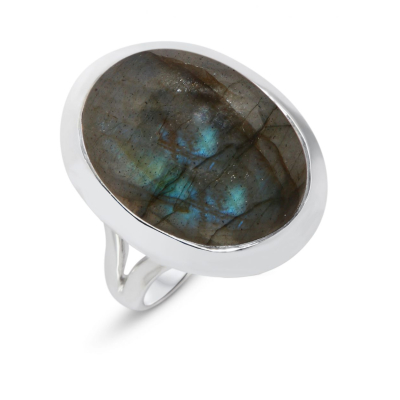 Bague Labradorite Et Argent 925 – Bague Imposante Iridescente, Taille 54, Pierre Verte, Neuf Avec étiquette
