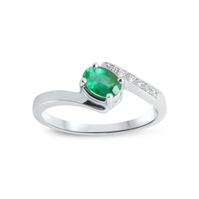 Bague Fiançailles Bansi En Or Blanc 14k - Diamant Et Émeraude Simulés 3.15 Carats, Taille 9