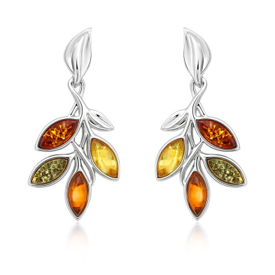 Boucles D'Oreille Vintage En Argent Et Ambre - Occasion - Style Rétro Bohème