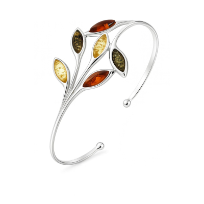 Bracelet Manchette Vintage En Ambre - Jonc Style Fantaisie, Sans Fermoir, Occasion, Référence #R150