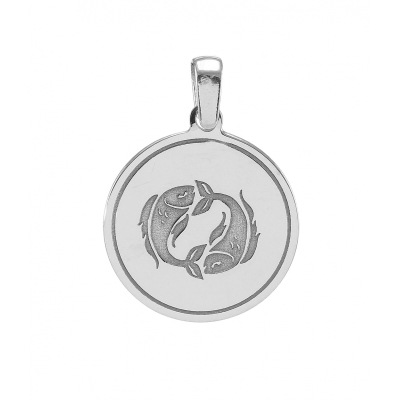 Pendentif En Argent Massif Signe Du Zodiaque Poissons - Bijou Occasion