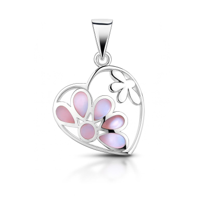 Collier En Argent Massif Avec Pendentif Cœur - Zirconiums Et Nacre Rose - Occasion