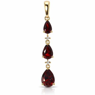 Pendentif Vintage Grenat Rouge - Bijou D'artiste XXème Siècle - Diamètre 2 Cm - Occasion Très Bon état