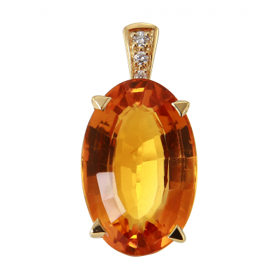 Pendentif Vintage Argent Massif 925 Avec Citrine - Poinçon Minerve