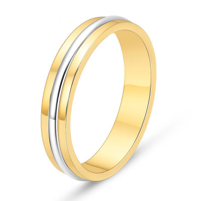 Alliance Or jaune avec liseret demi jonc en Or blanc  - 4.5mm
