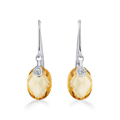 B.O. Pendantes Citrine Dome et Diamant Or Blanc 750