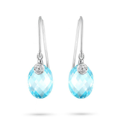 B.O Pendantes Topaze bleue traitée Dome 9x7mm Or Blanc 750